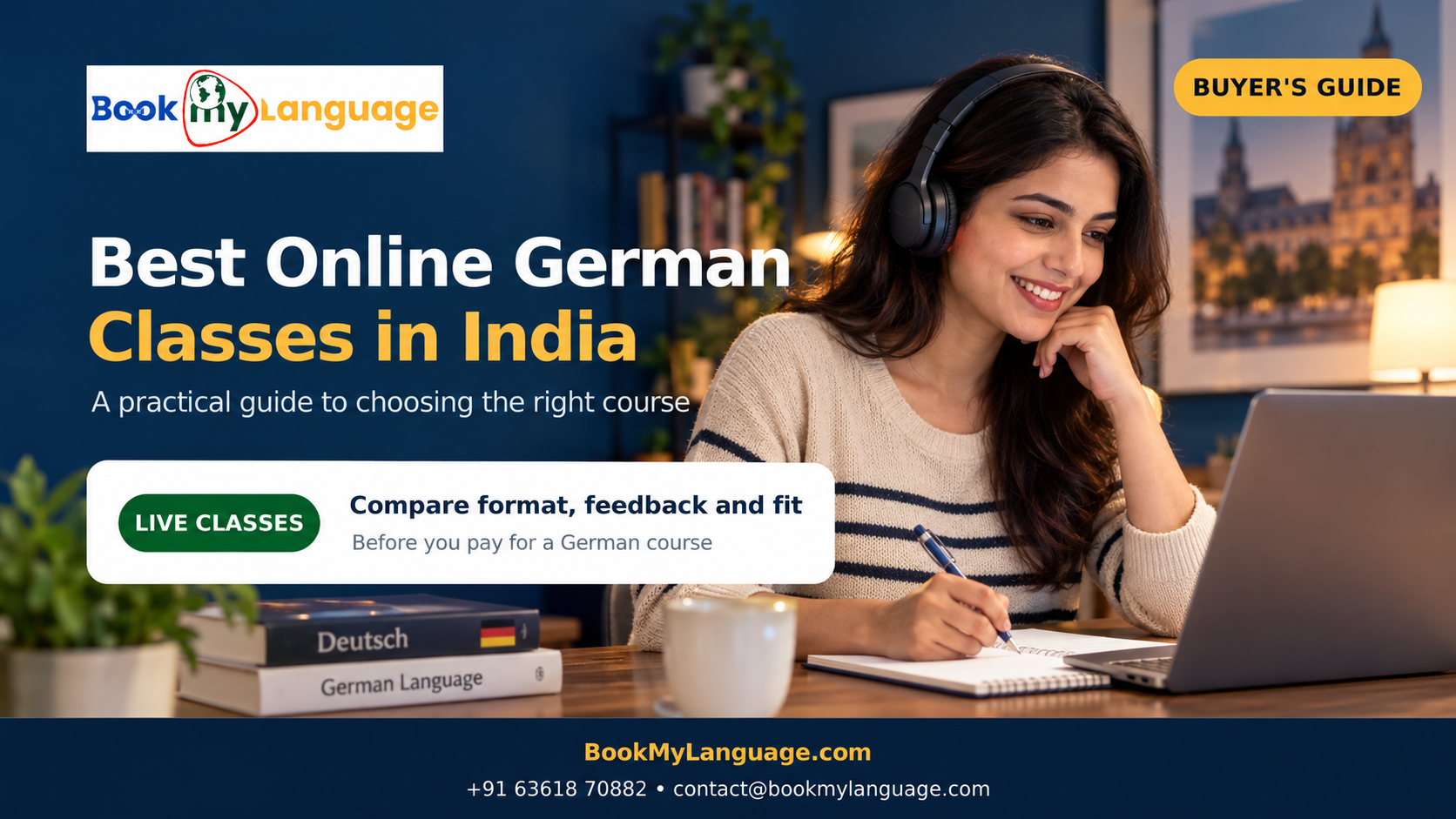 Woman studying German online with BookMyLanguage